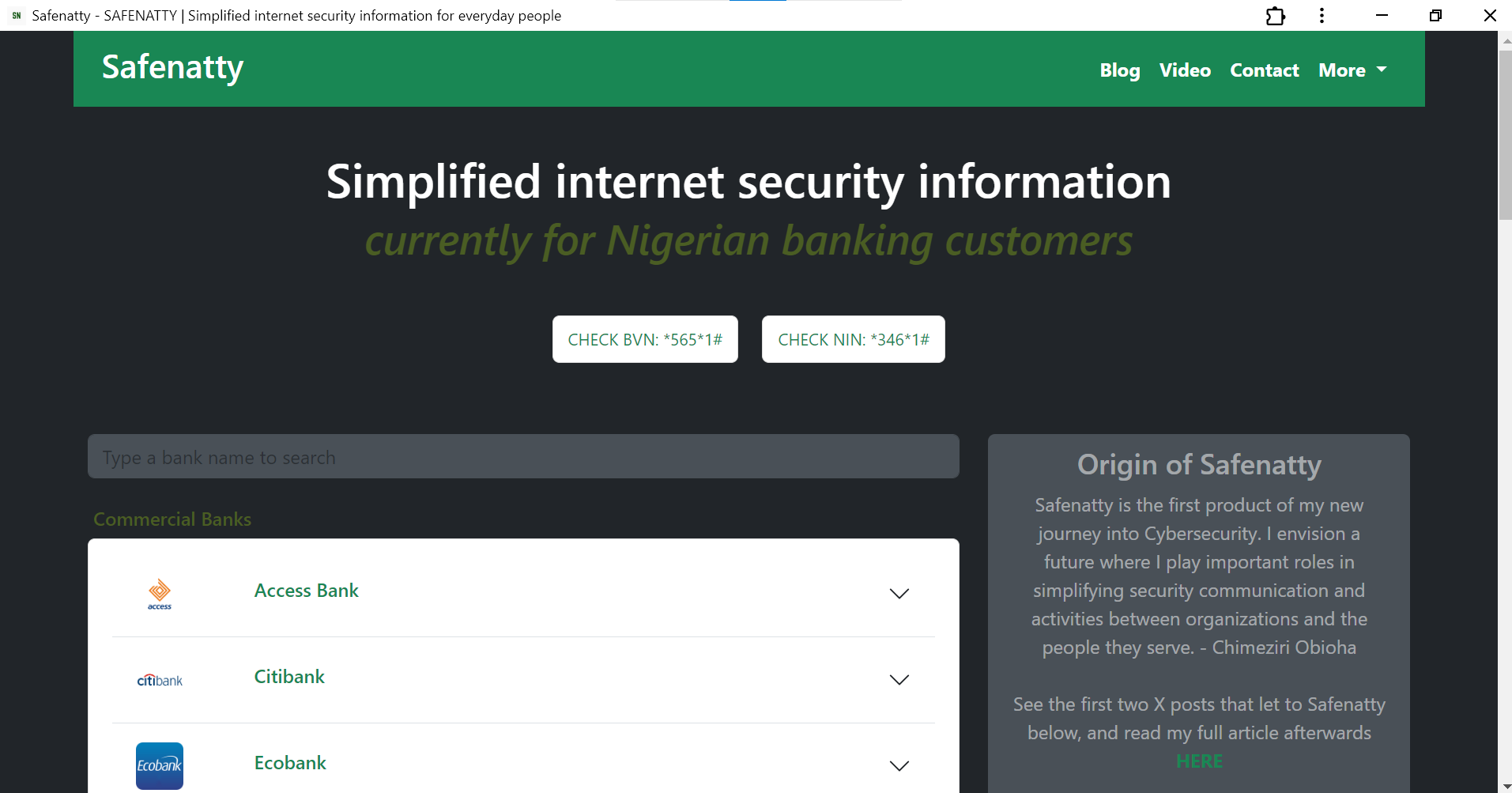 Screenshot of Safenatty homepage